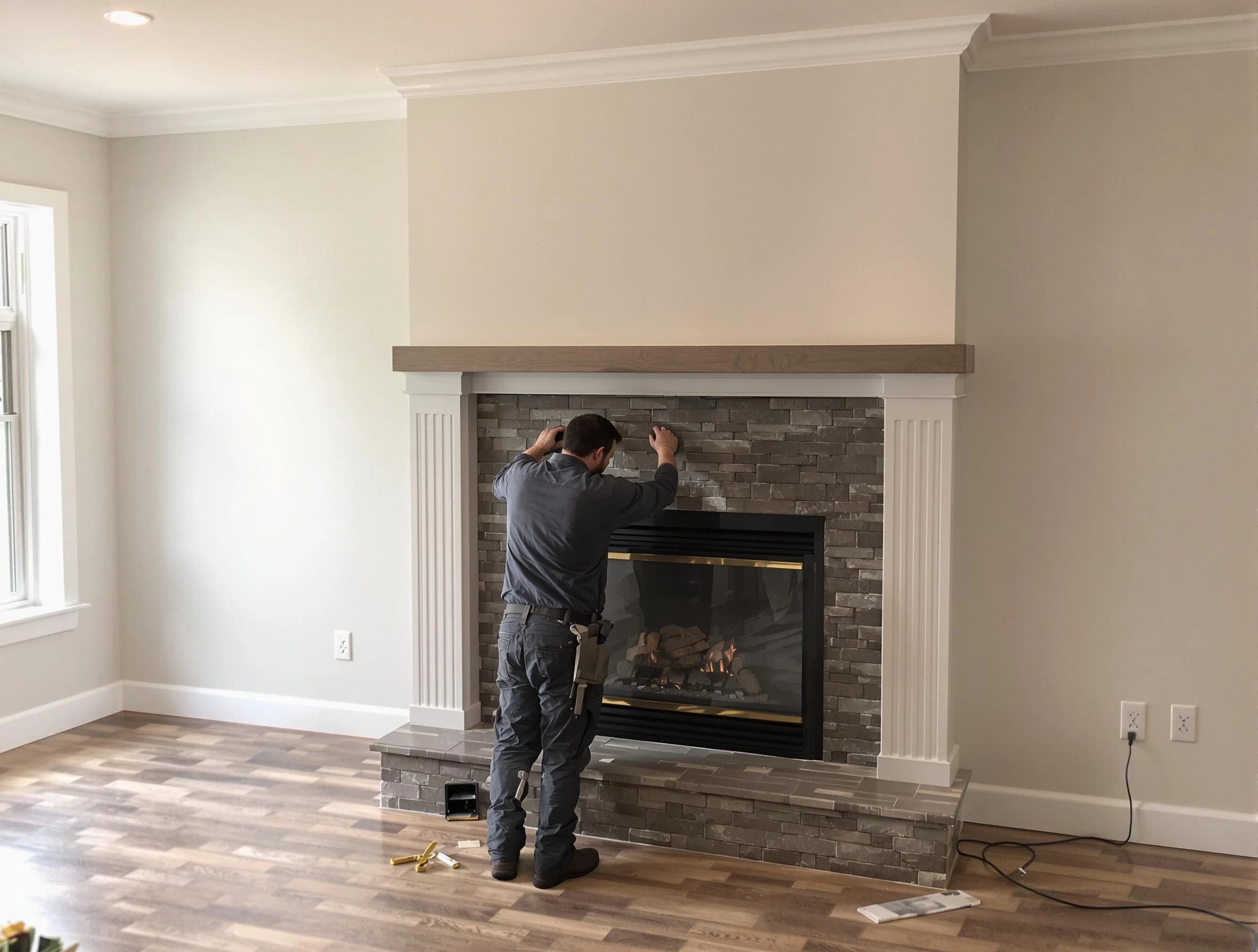 Sun Lakes Chimney Sweep finishing a custom fireplace install in Sun Lakes, AZ