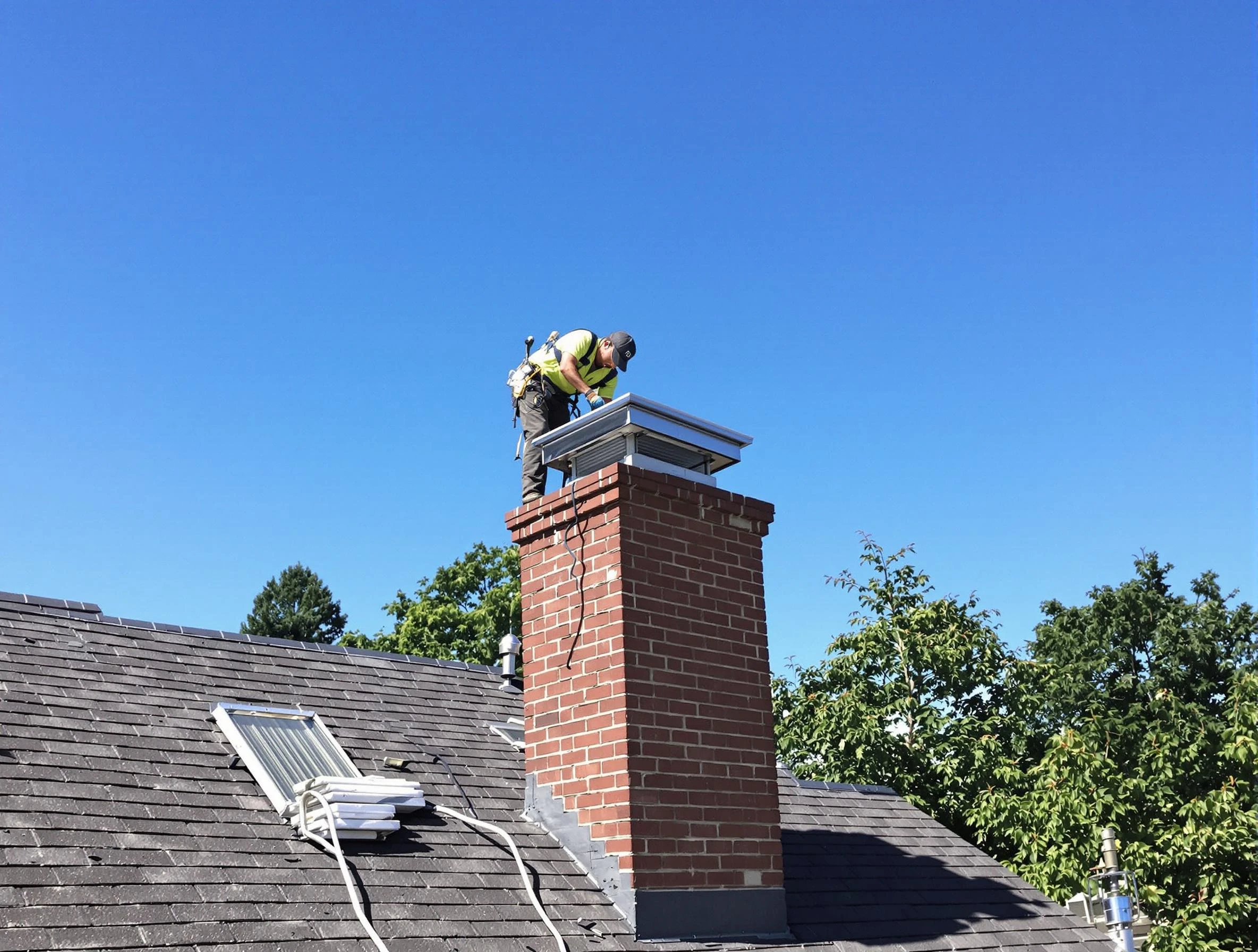 Sun Lakes Chimney Sweep technician measuring a chimney cap in Sun Lakes, AZ