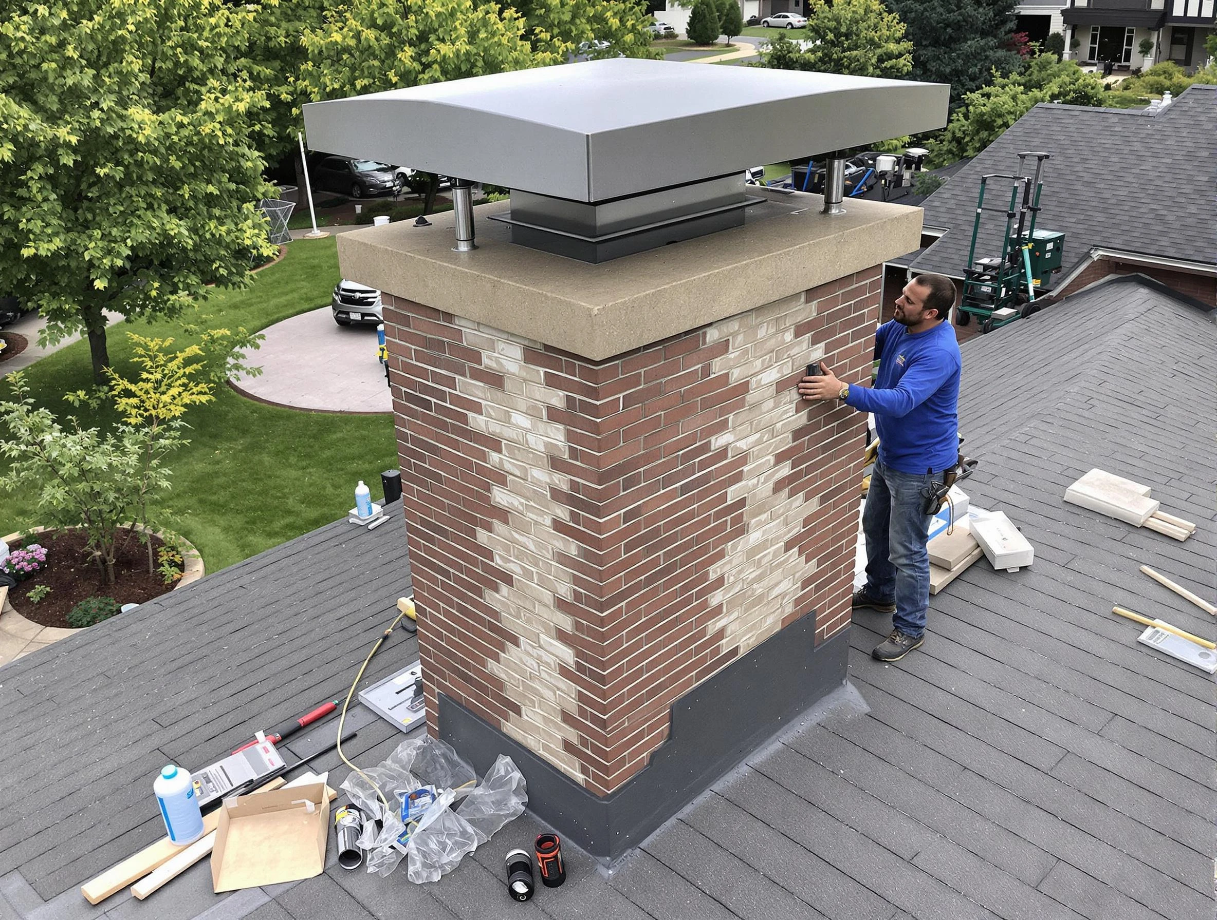Sun Lakes Chimney Sweep team working on a custom chimney remodel in Sun Lakes, AZ